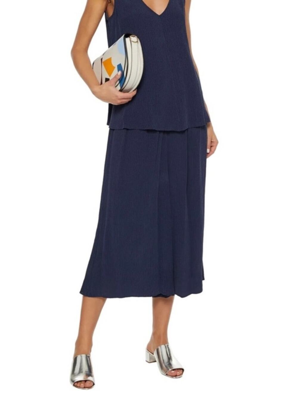 Diane Von Furstenberg DVF Victoire Wide Leg Crop Pants Crinkled Tencel Pant Lg